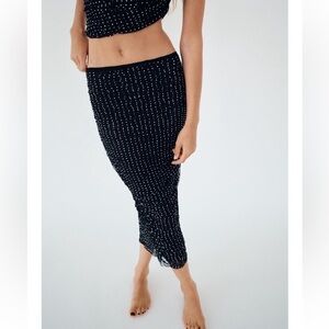 Zara Black WhimsyGoth Glam Grunge Lace Rhinestones Maxi Skirt  Size S